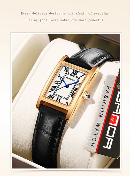 SANDA Luxury Tank Couple Watch Wear Resistant Leather Strap Square Dial Waterproof Sport Casual Women Men Quartz Watches Reloj