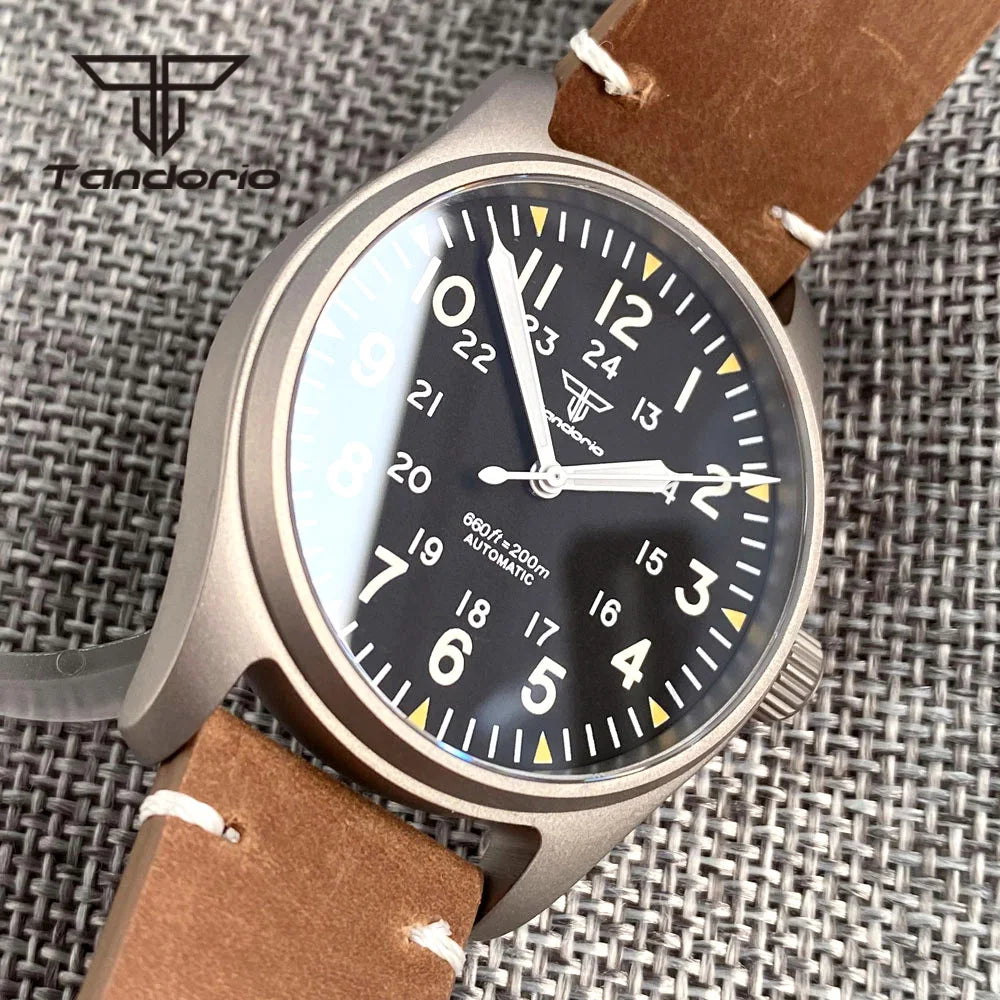 Tandorio Titanium Ultralight Dive 39mm Men's Pilot Watch Automatic Miyota 8215/PT5000 Movt AR Sapphire 20BAR Waterproof Luminous