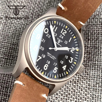 Tandorio Titanium Ultralight Dive 39mm Men's Pilot Watch Automatic Miyota 8215/PT5000 Movt AR Sapphire 20BAR Waterproof Luminous