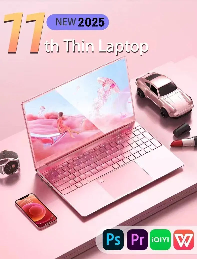 CARBAYTA 11th Gen Laptop  Intel Celeron N5095 Windows 11 Pro Up to 32GB RAM  128GB-2TB SSD 2.4G/5G WiFi + BT  Cute Pink Keyboard