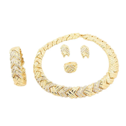18K Gold Plated Crystal Rhinestone Necklace & Earrings Jewelry Set for Women