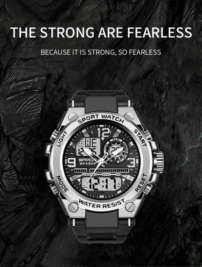 SANDA Men Sports Quartz Watches Dual Display LED Electronic Digital Wristwatches Waterproof Military Watch Relogios Masculino