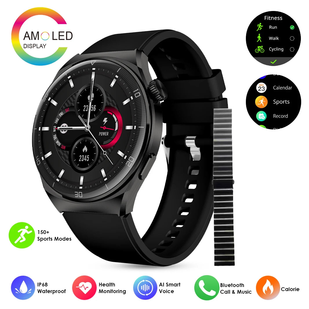 Pinteek Smart watch with AMOLED screen, call, message reminder, music control and other functions, compatible with ios/android