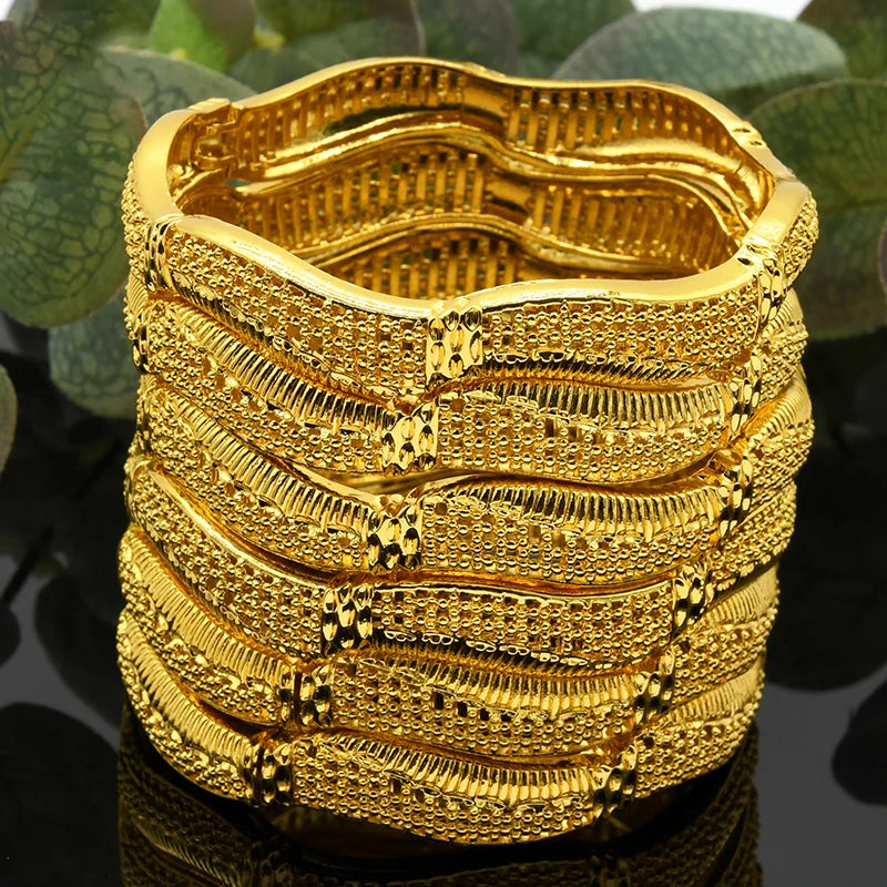Luxury Dubai 24K Gold Color Bangles For Women Indian African Bracelets Charm Wedding Ethiopian Arabic Hand Jewelry Party Gifts