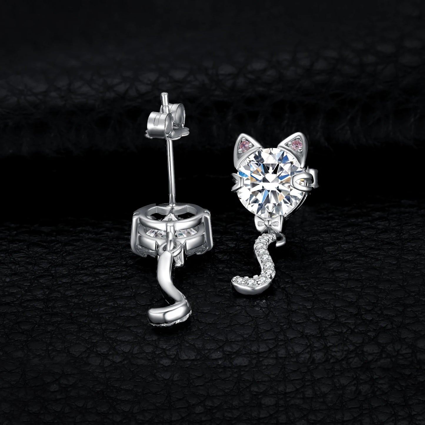 JewelryPalace New Arrival Love Cat Wagging Tail 4ct Round Gemstone 925 Sterling Silver Dangle Stud Earrings for Woman Girl Gift