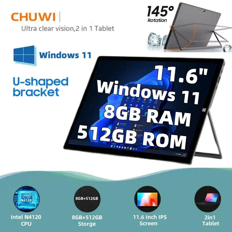 CHUWI Type-C 11.6" Windows 11 Tablet - 8GB RAM 512GB SSD Intel Celeron N4120 1920x1080 IPS