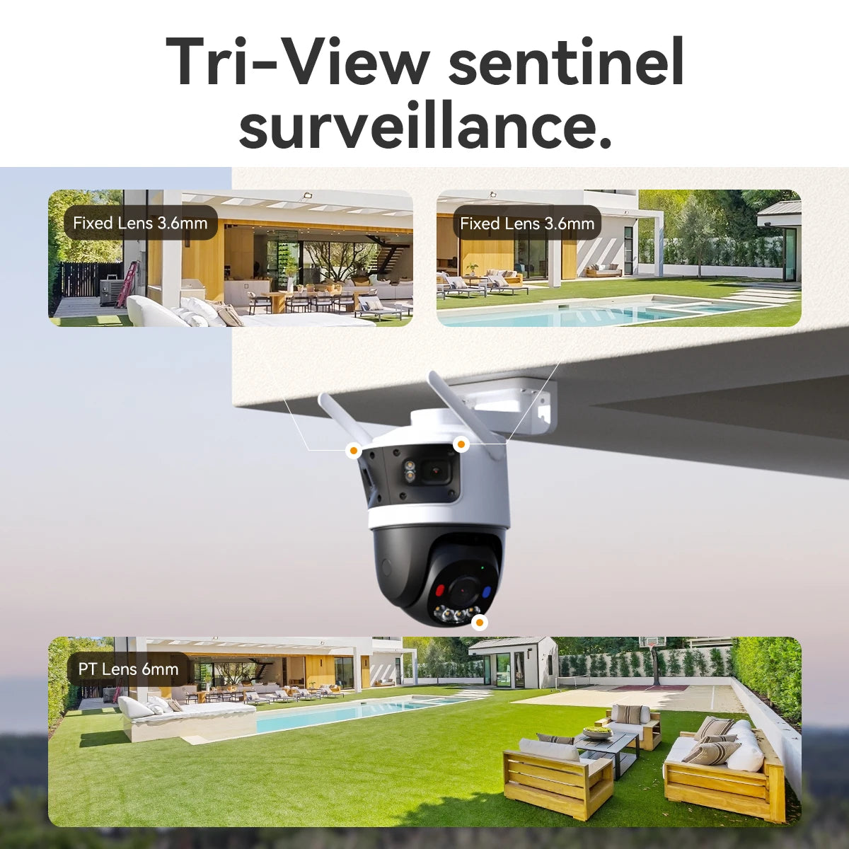 IMOU Cruiser Triple Lens  Outdoor Camera 2 Red-Bule Warning Light PTZ WiFi Camera Vehicle & Human Detection Surveillance Monitor