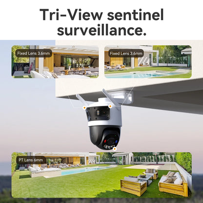 IMOU Cruiser Triple Lens  Outdoor Camera 2 Red-Bule Warning Light PTZ WiFi Camera Vehicle & Human Detection Surveillance Monitor