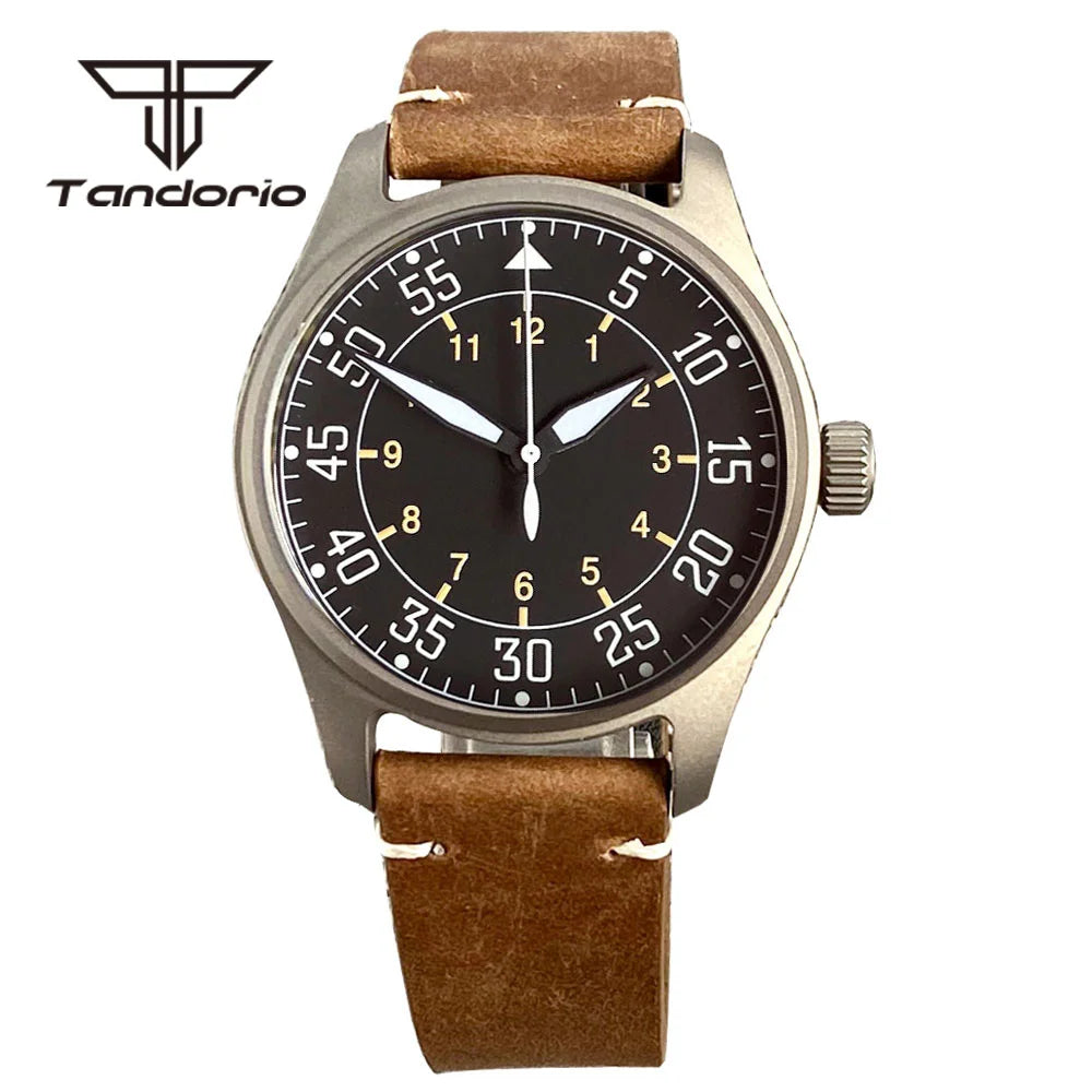 Tandorio Titanium Ultralight Dive 39mm Men's Pilot Watch Automatic Miyota 8215/PT5000 Movt AR Sapphire 20BAR Waterproof Luminous