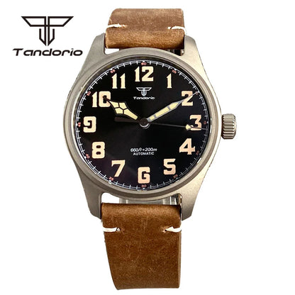 Tandorio Titanium Ultralight Dive 39mm Men's Pilot Watch Automatic Miyota 8215/PT5000 Movt AR Sapphire 20BAR Waterproof Luminous