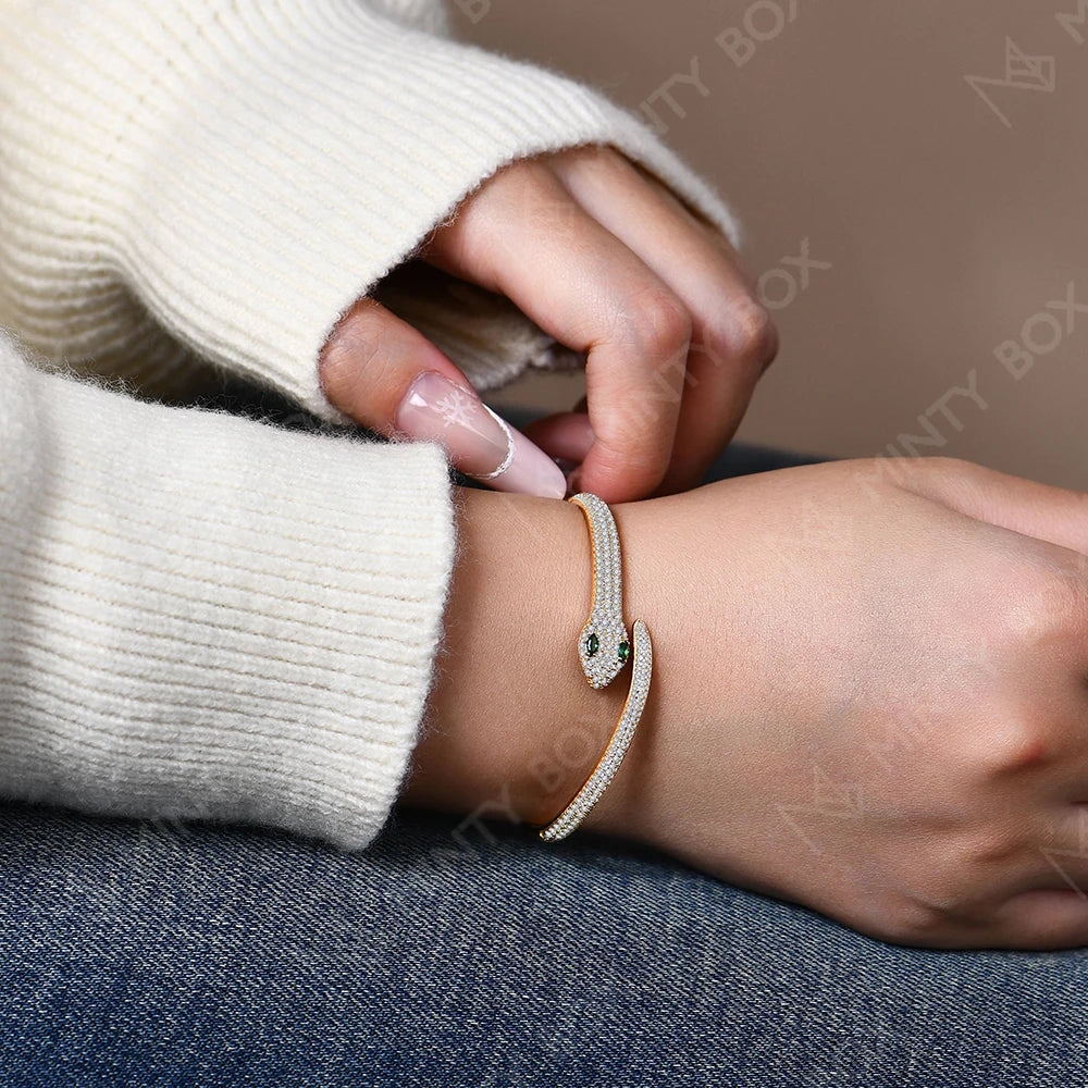 MINTYBOX Snake S925 Silver Moissanite Bracelets for Women Lab Diamond 16-19cm 18k Gold Plated Wedding Luxury Fine Jewelry Gift