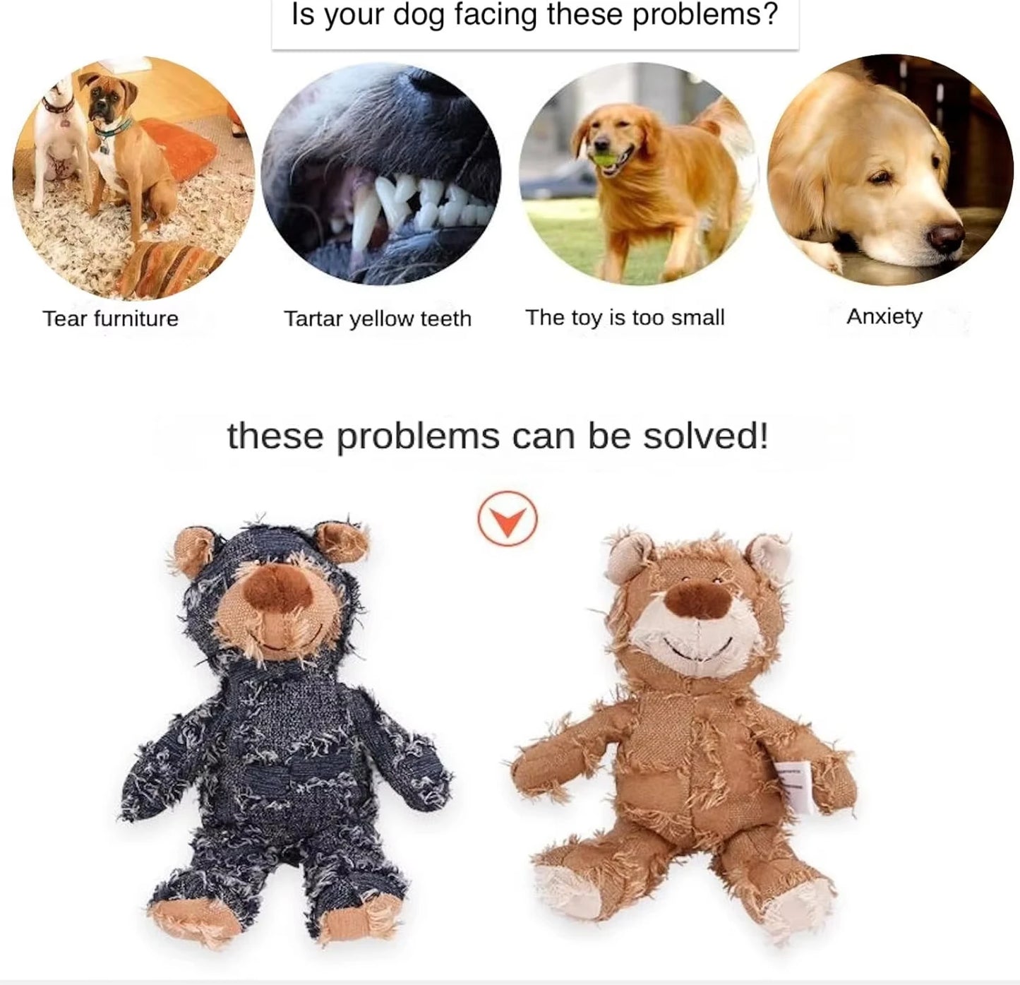 Dog Toy Dog Companion For Heavy Chewers Indestructible Plush Dog Toy For Large Dogs Indestructible Sturdy Bear Dog Squeaky Toy