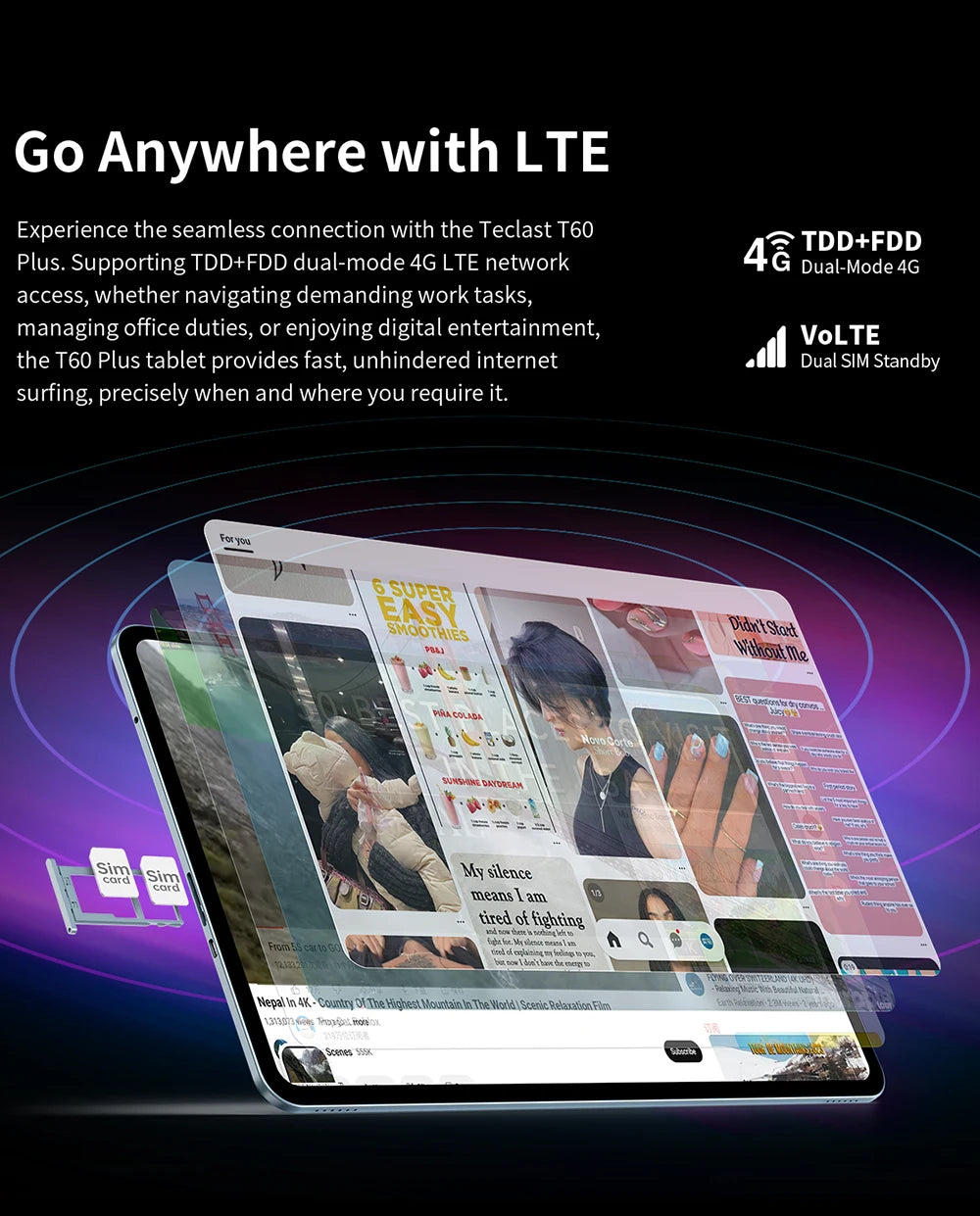 Teclast T60 Plus 12" Tablet 90Hz 2K Display Android 14 Max 16GB RAM 128GB ROM MTK G88 Octa-Core 8000mAh Widevine L1 4G LTE GPS