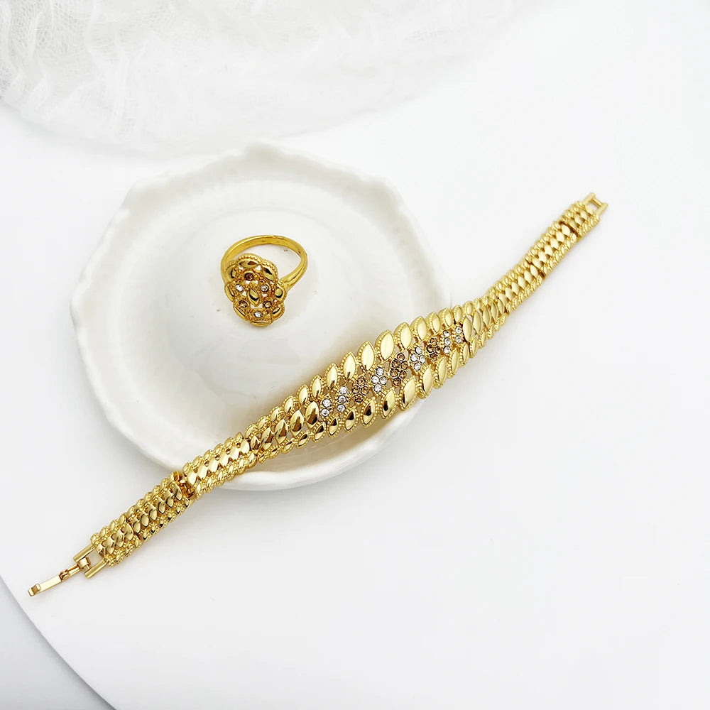 High Quality Dubai Gold Plated Jewelry Set For Women Luxury Design Spike Necklace Earrings Bracelet Ring For Weeding Party Gift