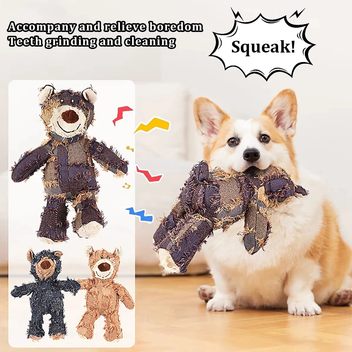 Dog Toy Dog Companion For Heavy Chewers Indestructible Plush Dog Toy For Large Dogs Indestructible Sturdy Bear Dog Squeaky Toy