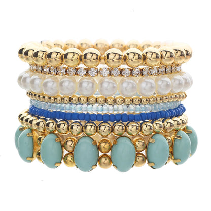 New In Simple Colorful Polymer Clay Smiling Face Love Pearl Bracelet Set Emotional Bracelet for women scene vintage jewelery