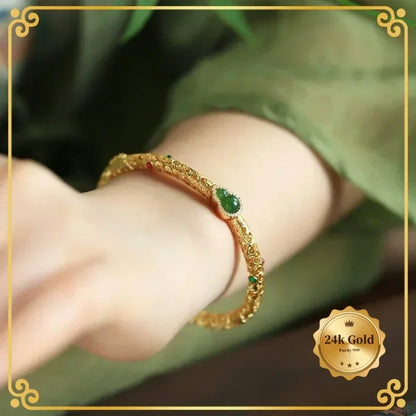 24k AU999 Yellow Gold Auspicious Clouds Gourd Bracelet Women's Antique Open Luxury Retro Fashion Minimalism