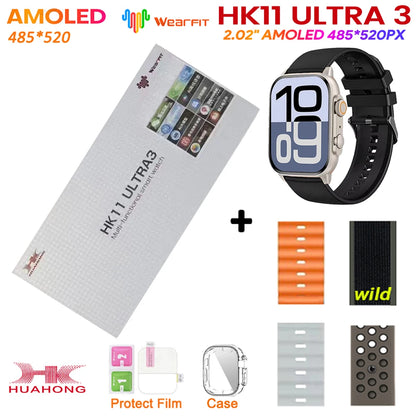 New HK11 ULTRA 3 MAX Smartwatch 2025 49mm HD AMOLED 4G ROM Bluetooth Network Call Robot Clock NFC Compass Smart Watch Men Women