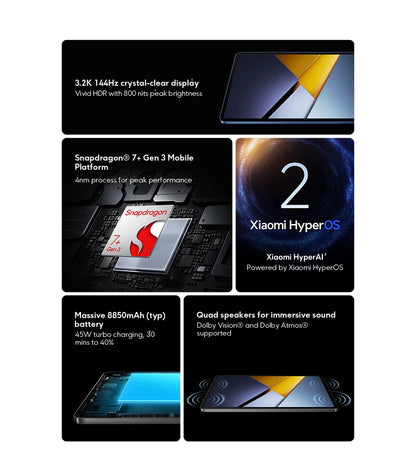 POCO PAD X1 Global Version Tablet 11.2" – Snapdragon 7+ Gen 3, 3.2K 144Hz Display, 8GB+512GB, 8850mAh