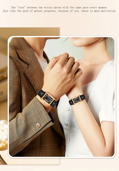 SANDA Luxury Tank Couple Watch Wear Resistant Leather Strap Square Dial Waterproof Sport Casual Women Men Quartz Watches Reloj