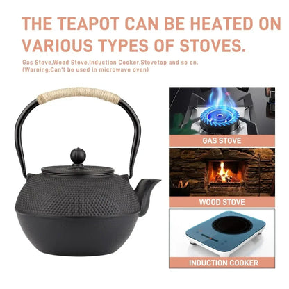 Iron Teapot Handmade Antique Cast Japanese Style Tea Kettle for Boiling Water Accessory Set Charcoal Stove Kitchen Teaware Set