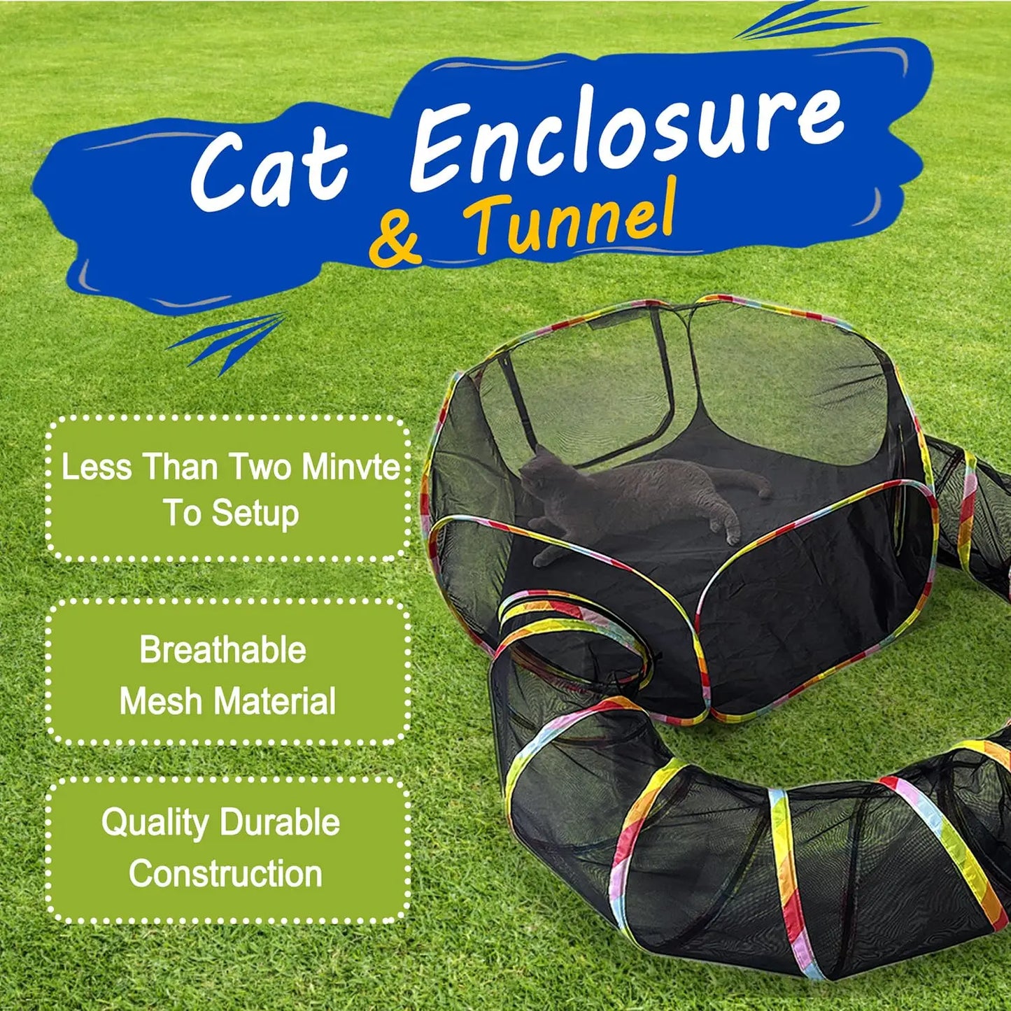 Outdoor Cat Enclosure Portable Cat Tents for Outside Cage Free Playpen Pet Tunnel Playground for Indoor Cats & Small Animals