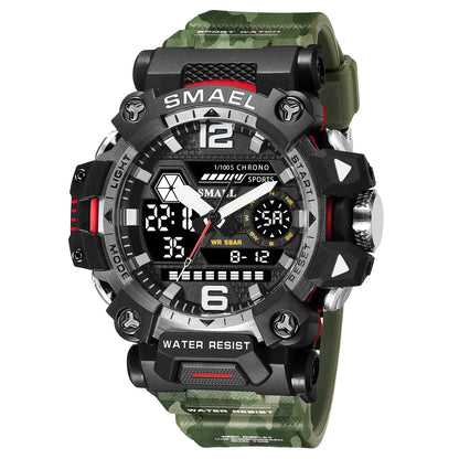 SMAEL New Watches 50m Waterproof Sports Watch Digital 8072 Army Watch Digital Quartz Dual Time Wristwatches LED for Men