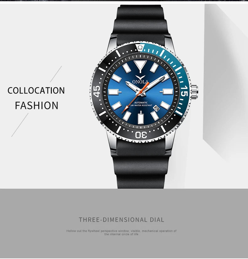 HOT Business Men's Fully Automatic Mechanical Watch ONOLA Genuine Leather Waterproof Casual Watch Men's Clock