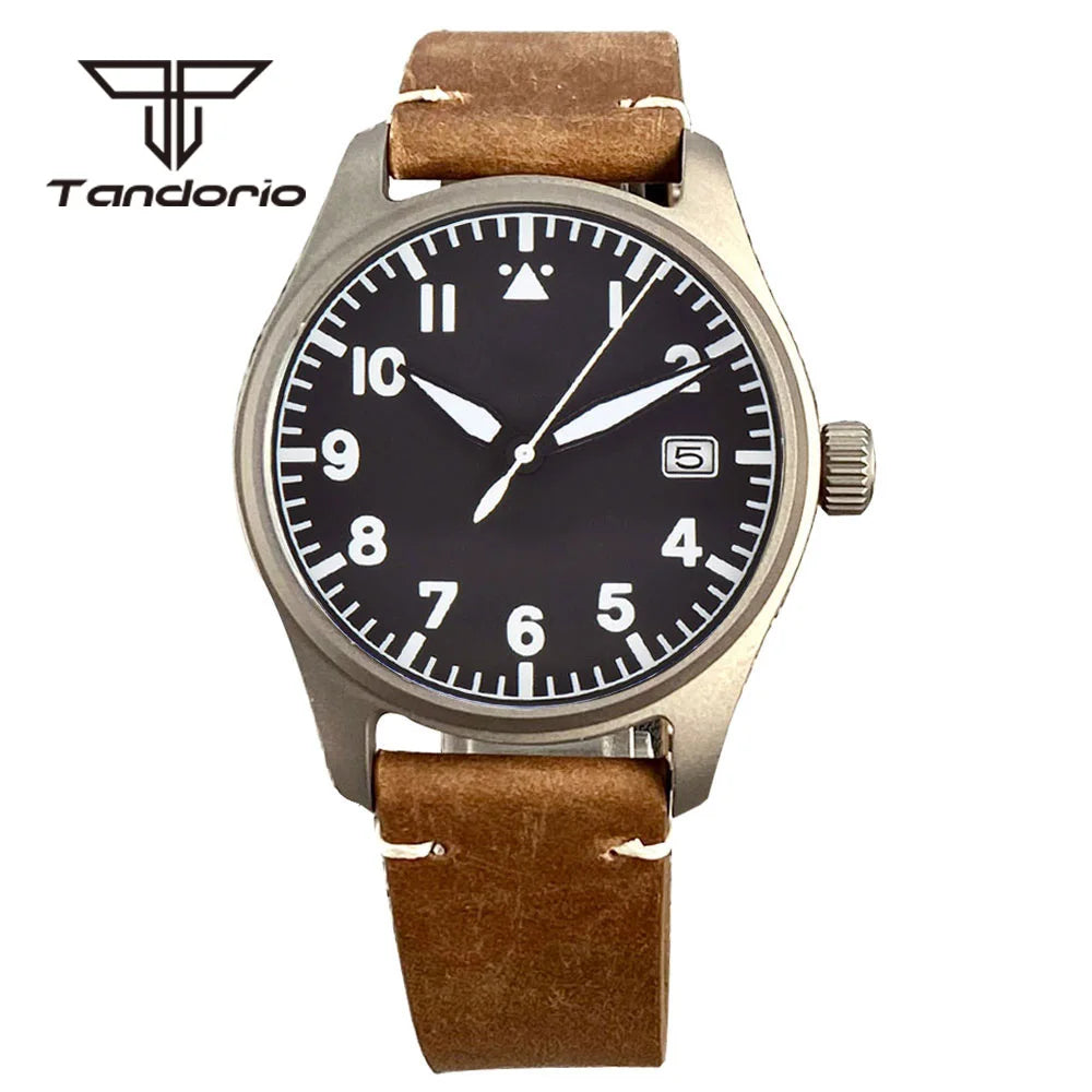 Tandorio Titanium Ultralight Dive 39mm Men's Pilot Watch Automatic Miyota 8215/PT5000 Movt AR Sapphire 20BAR Waterproof Luminous