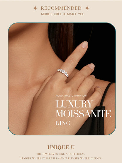 Bamoer Moissanite Ring Heart Setting D Color VVS1 EX Lab Diamond Ring 925 Sterling Silver for Women Engagement Wedding Jewelry