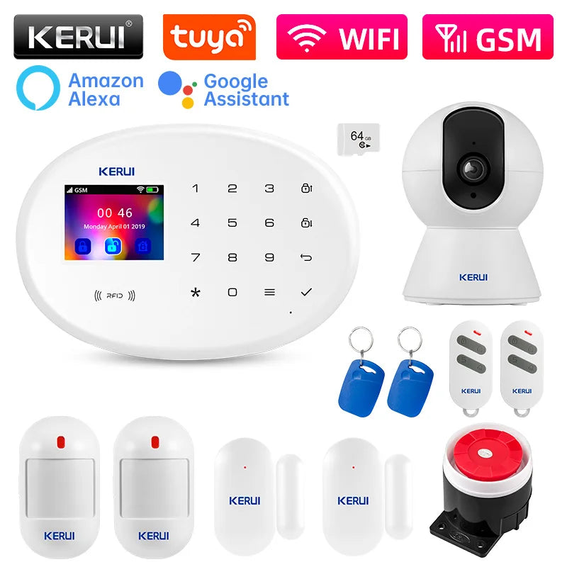 KERUI W202 Home Security Alarms WIFI GSM Alarm System Kit Tuya Smart Remote Control with Motion Detector Door Sensor for House