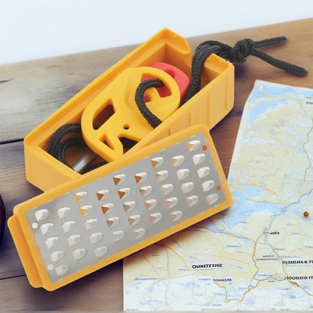 Stainless Steel Outdoor Flint Outdoor Survival Camping Fire Starter Tinder Making Tool Emergency Fire Start Device w/Safety Rope