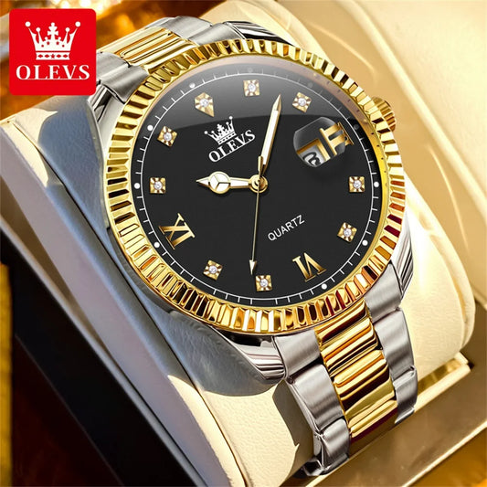 OLEVS Quartz Wristwatches Luxury Watch Business Waterproof Male Clock Luminous Date Stainless Steel Men Watch reloj hombre