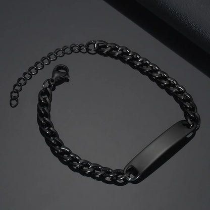 Stainless Steel Engrave Name Bracelet For Men Personalized  Nameplate Date DIY Bracelets For Male Boy Jewelry Birthday Gift