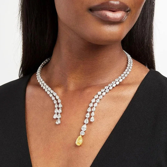 Stonefans Zircon Double Layer Open Necklace for Women Chain Charms Vintage Jewelry Water Drop Choker Necklace Elegant Luxury