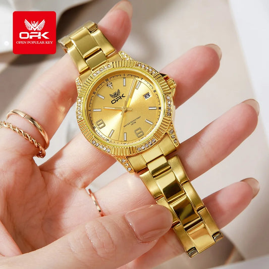 OPK 8184 Luxury All Gold Women Watch Waterproof Luminous Automatic Date Quartz Watch Brand Original Leisure Men Women Watches