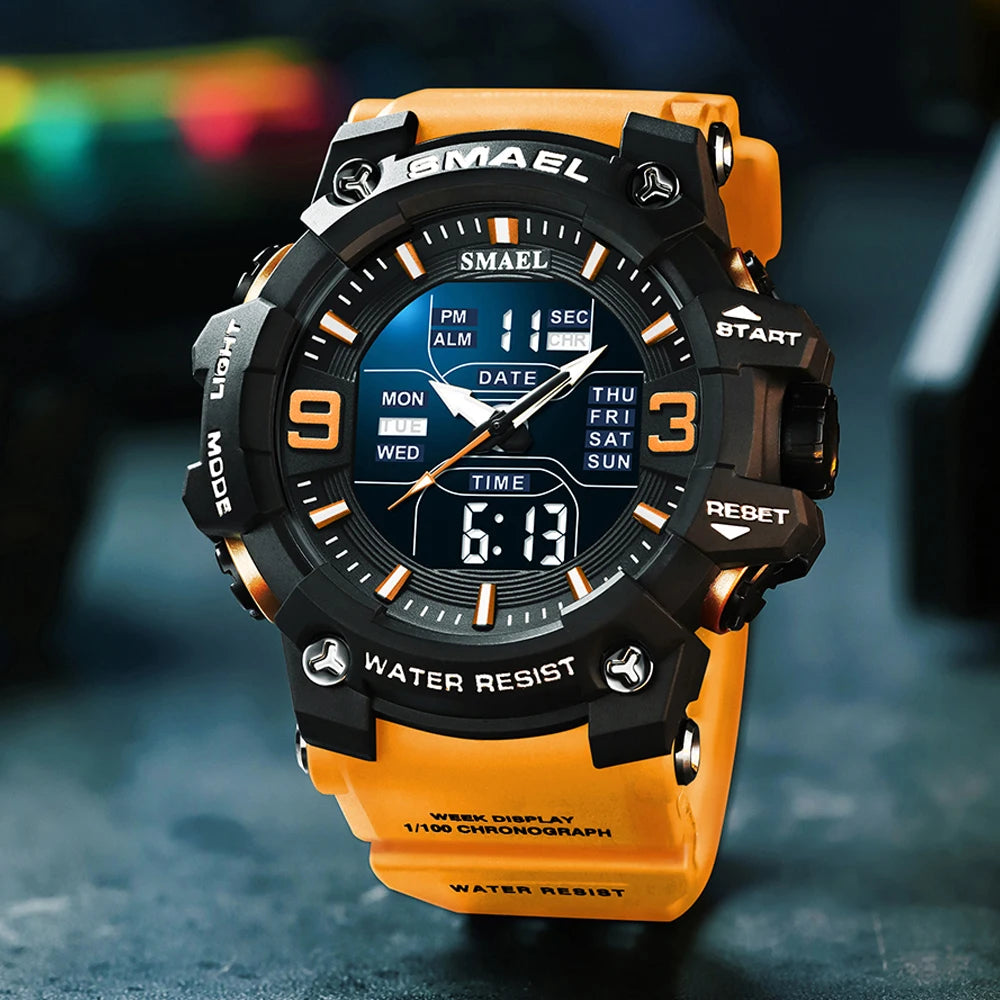 SMAEL 8049 Watch Sport LED Light Alarm Clock Dual Time Display WaterproofWeek Auto Date Wristwatches Quartz