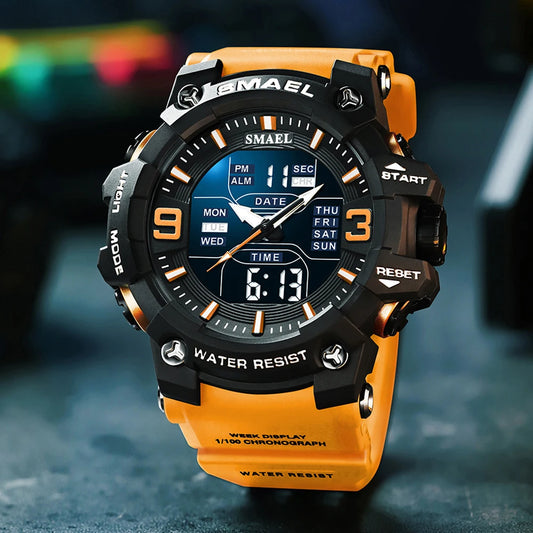 SMAEL 8049 Watch Sport LED Light Alarm Clock Dual Time Display WaterproofWeek Auto Date Wristwatches Quartz