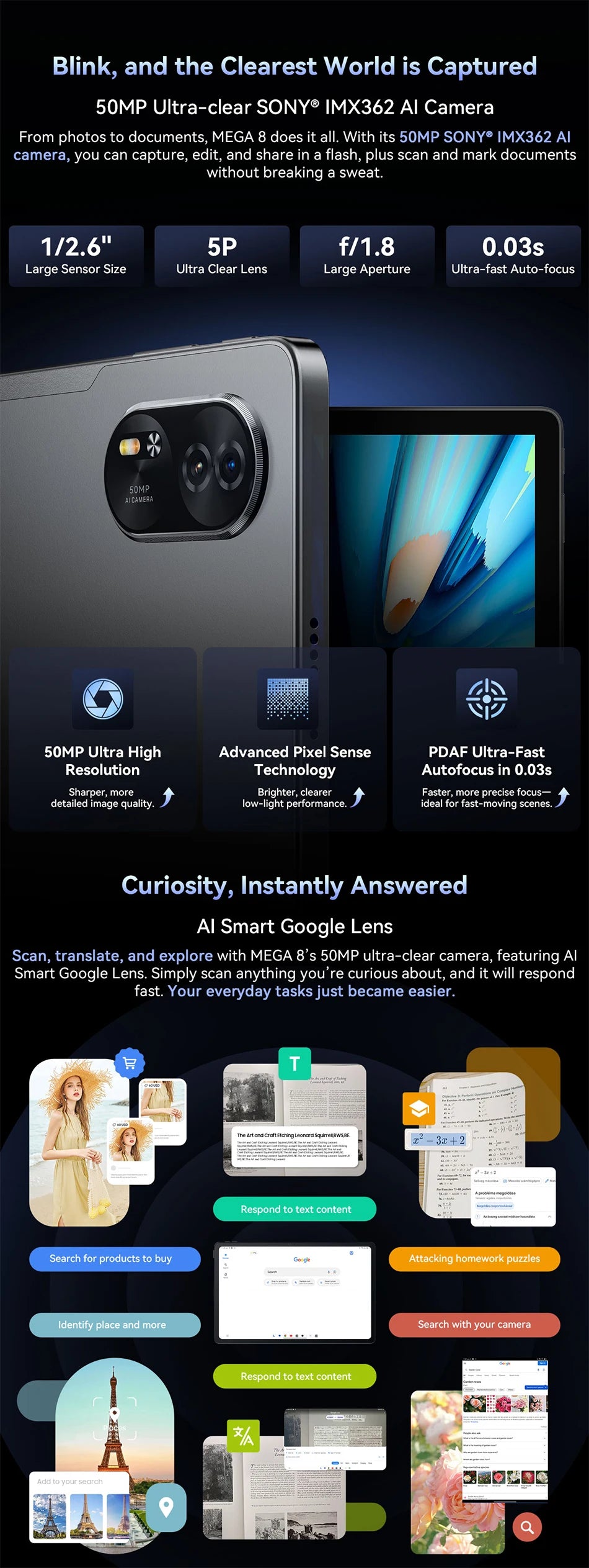 Blackview MEGA 8 Tablet - 13" FHD+ 90Hz Display Android 15 11000mAh 50MP Camera 4G Pad PC