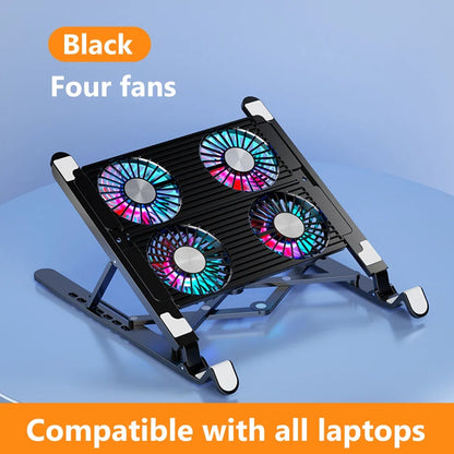New Foldable Laptop Cooler Base Stand Portable Adjustable Notebook Stand for 13-17.3 Inch Laptop with 2/4 Fans
