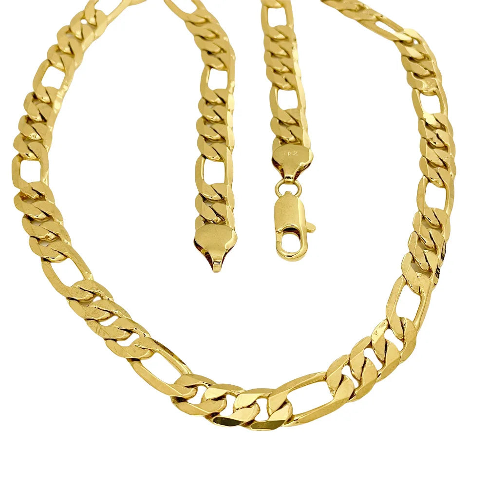 Luxury 24K 9999 Pure Gold real gold 10MM three than a men's and women's geometric necklace