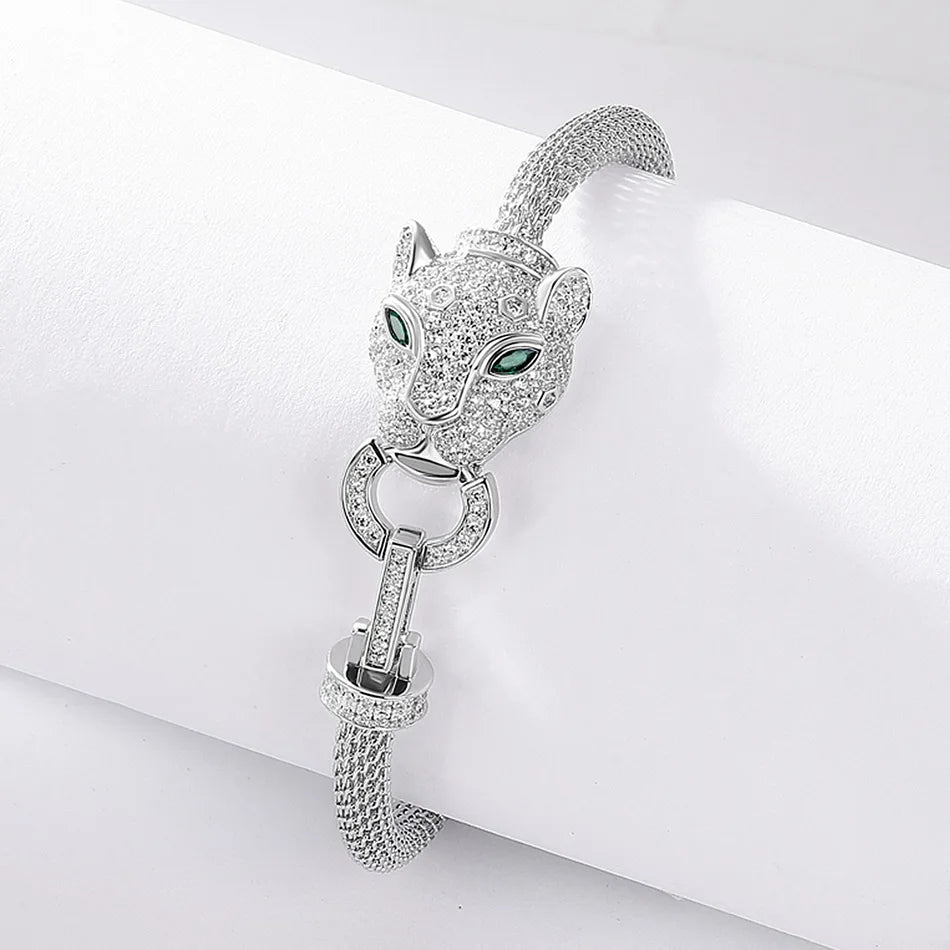 ALLNOEL 100% 925 Silver Bracelet For Women Hollow Leopard Head Panther Snake New Year Gifts Hip Hop Animal Jewelry Wholesale