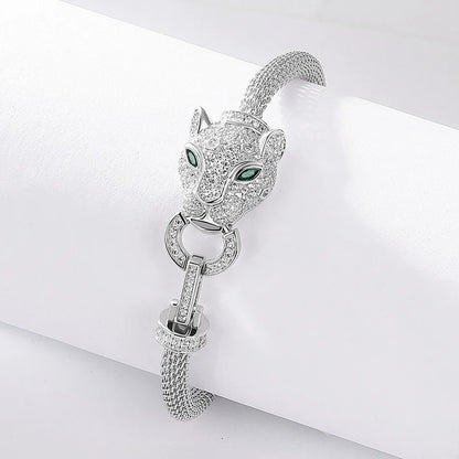 ALLNOEL 100% 925 Silver Bracelet For Women Hollow Leopard Head Panther Snake New Year Gifts Hip Hop Animal Jewelry Wholesale