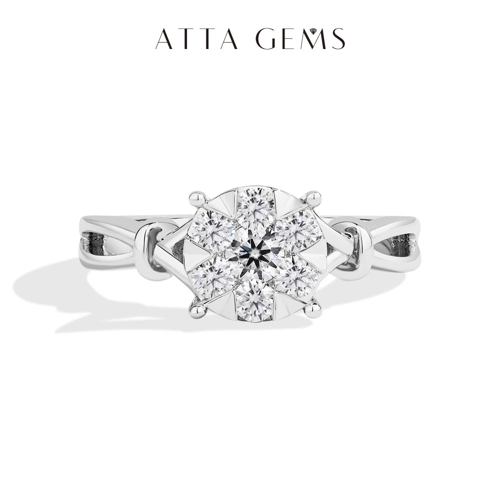 ATTAGEMS Classical  0.2ct Moissanite Ring For Women Flower Cluster Design D VVS1 925 Sterling Silver Wedding Rings Fine Jewelry