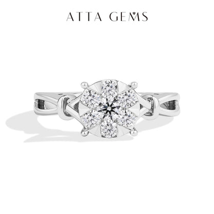 ATTAGEMS Classical  0.2ct Moissanite Ring For Women Flower Cluster Design D VVS1 925 Sterling Silver Wedding Rings Fine Jewelry