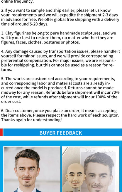 Custom Handmade Bobblehead Figurines, Personalized Clay Dolls figuras Statue Sculpture from photo,Christmas Gift for Husband