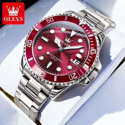 OLEVS 5885 Men's Watches Business Stainless Steel Strap Green Quartz Watch Waterproof Calendar Luminous High Quality Wristwatch