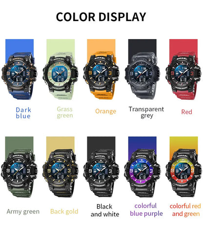 SMAEL 8049 Watch Sport LED Light Alarm Clock Dual Time Display WaterproofWeek Auto Date Wristwatches Quartz