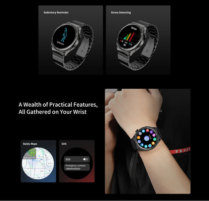 Pinteek Smart watch with AMOLED screen, call, message reminder, music control and other functions, compatible with ios/android