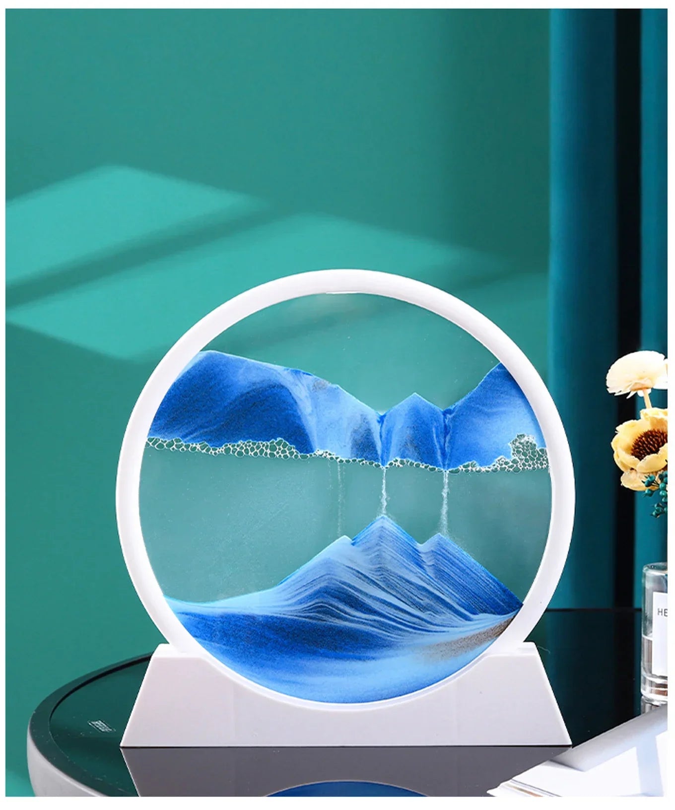 Sandscape Moving Sand Art Picture Round Glass Deep Sea Quicksand Craft Home Decor Gift 3D Liquid Hourglass Flowing Sand Painting